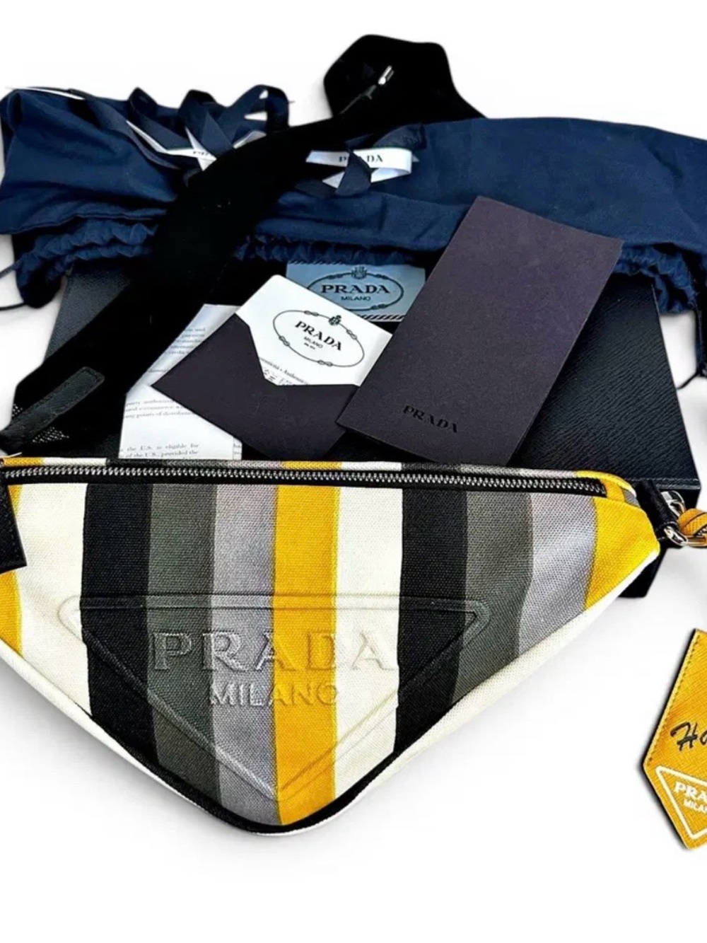 💯% AUTHENTIC Prada Milano Striped Canvas triangle crossbody bag